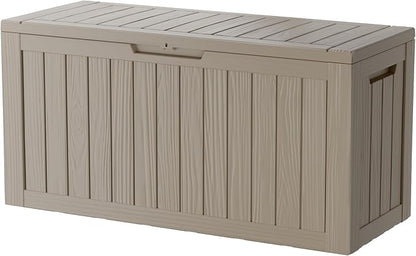 TARKARI 80 Gallon Lockable Resin Deck Box, Waterproof & UV-Resistant Outdoor Storage Box for Outdoor Cushion Storage, Garden Tools & Pool Accessories Storage, Coffee