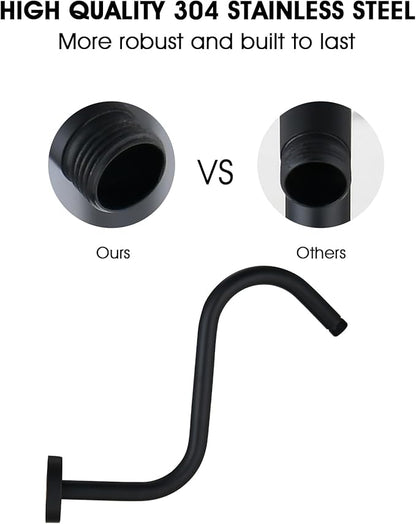 Shower Head Arm 10 Inch Matte Black, S Shaped Shower Head Extender Arm with Flange and Stabilizer