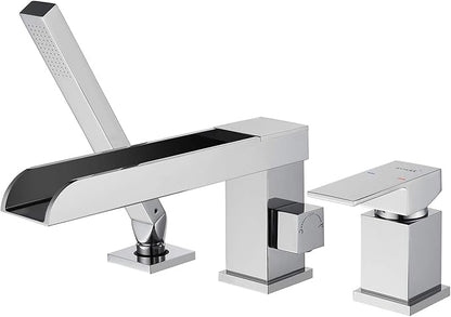 Waterfall Roman Tub Faucets Deck Mount Chrome Bathtub Faucets Brass Tub Filler Bathroom Faucets with Hand Shower