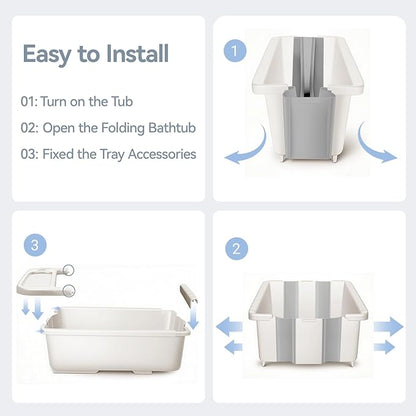 Collapsible Baby Bathtub with Stand - Large Baby Bath Tub with Thermometer & Cushion | Portable Travel Newborn Infant Bathtub | Foldable Toddler Bathtub for Baby 0 to 36 Months (White)