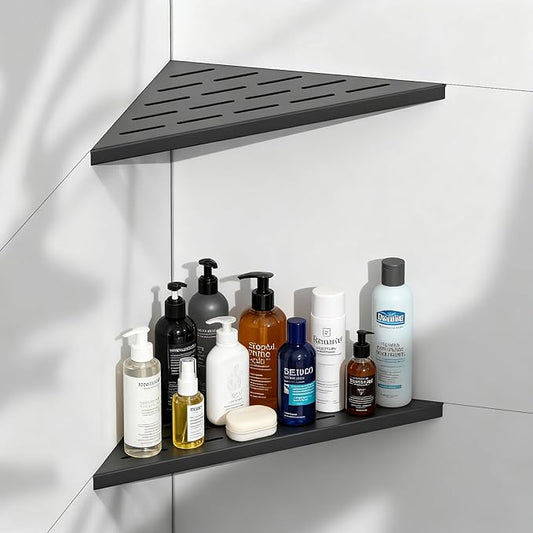 Corner Shower Shelves 10" Matte Black, 2 Pack 304 Stainless Steel Shower Corner Shelf Recessed Slot Design, Wall Mount Triangle Shower Caddy for Bathroom, Kitchen Organization