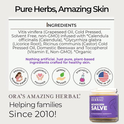 Ora's amazing Herbal, Newborn Salve, Diaper Rash Cream, Calendula Baby Balm, EWG Verified Baby Ointment, Acne Eczema, Butt Cream, Infant Massage, Natural Paraben Free, Good for Sensitive Skin