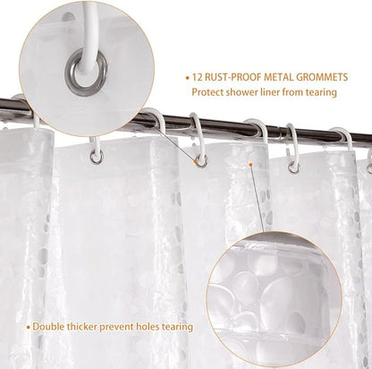 WELTRXE Shower Curtain Liner Waterproof, 8G Thick EVA, Heavy Duty Shower Liner with Magnets, 3D Pebble Bath Curtain for Stall, Bathtubs Bathroom, 72 x 72, 12 Hooks
