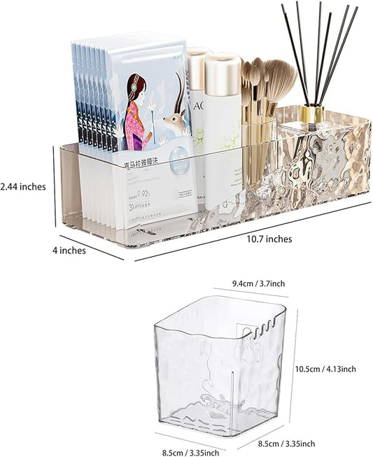 4 Pack Wall Mounted Bathroom Caddy Organizer, Adhesive Shower Shelf for Inside Shower Caddy Plastic Bathroom Organizers and Storage with Bins for Makeup, Bath, Home Decor (Clear-4 Pack)