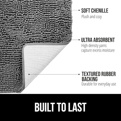 GORILLA GRIP Bath Rug Mat, Thick Soft Absorbent Chenille, Quick Dry Microfiber Mats, Rubber Backing Washable Shower Floor Rugs, Bathmat Runner, US Designed Bathroom Home Decor Accessories 24x17, Grey