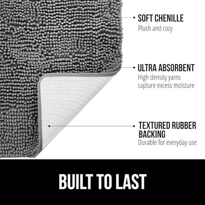 GORILLA GRIP Bath Rug Mat 60x24, Thick Soft Absorbent Chenille, Quick Dry Microfiber Mats, Rubber Backing Washable Shower Floor Rugs, Bathmat Runner, US Designed Bathroom Home Decor Accessories Grey