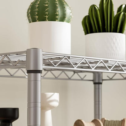 5 tire Shelves Storage Wire Shelving Unit Metal Shelf Adjustable Organizers Storage Shelving with Wheels for Bathroom Laundry Room Kitchen Pantry12”D x 22”W x 69”H Silver
