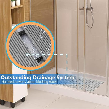 Bath Mat Non Slip Shower Mat Bathtub with Drain Holes and Heavy Duty Rubber No Suction Cups Sturdy Shower Stall Tub Mat for Bathroom, Shower Floor, Pool, SPA, (Grey, 2FT X 48FT)