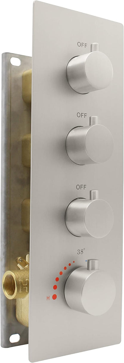 HOMEDEC 3 Way Shower Diverter Valve, 3 Outlets Multi Function Thermostatic Shower Brass Valve Can Run Simultaneously, Brushed Nickel