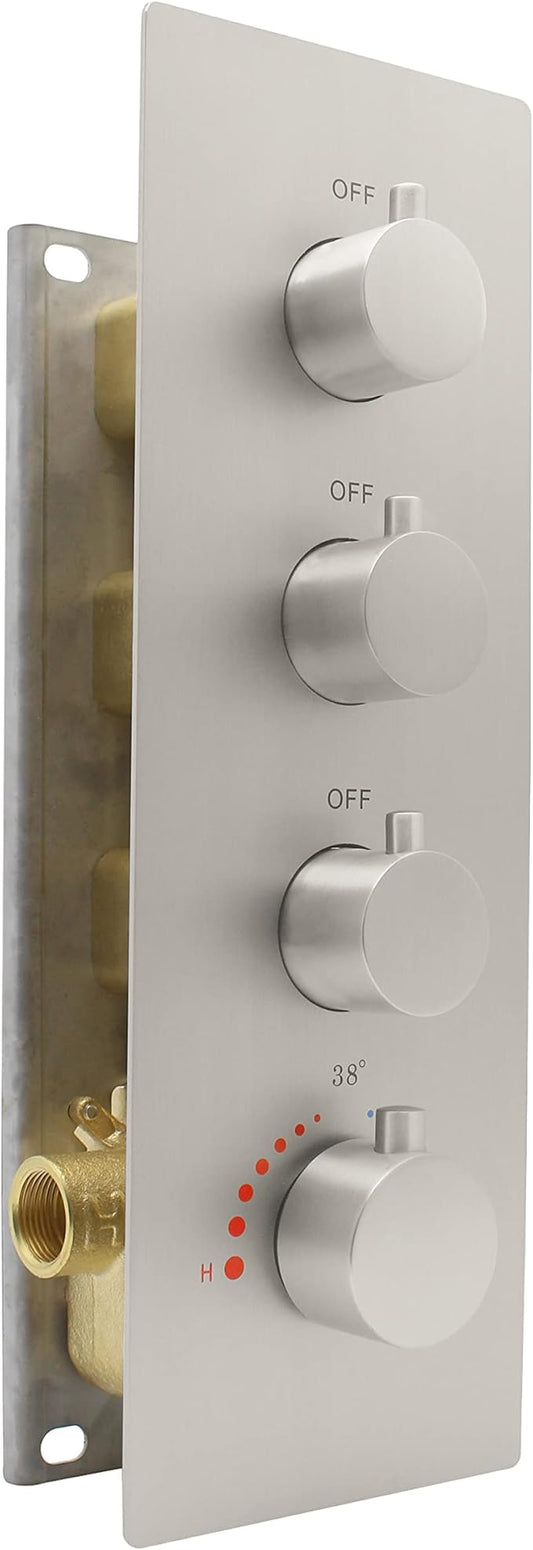 HOMEDEC 3 Way Shower Diverter Valve, 3 Outlets Multi Function Thermostatic Shower Brass Valve Can Run Simultaneously, Brushed Nickel