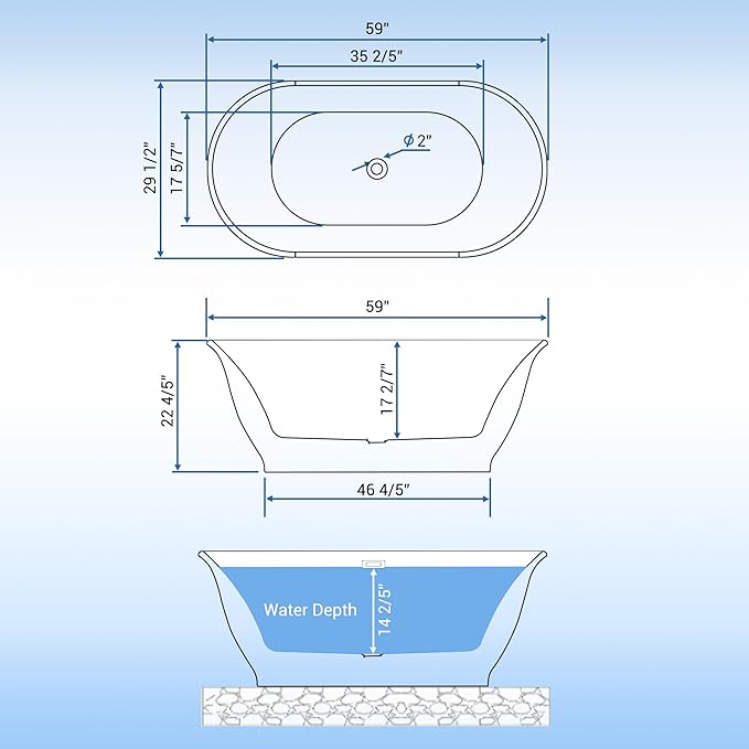 59 Inch Acrylic Freestanding Bathtub, Bathtub with Matte Drain and Overflow, Modern Square Tub, Deep Ergonomic Design, cUPC Certified, Double-Walled Insulation, Easy Install and Safe Use, White