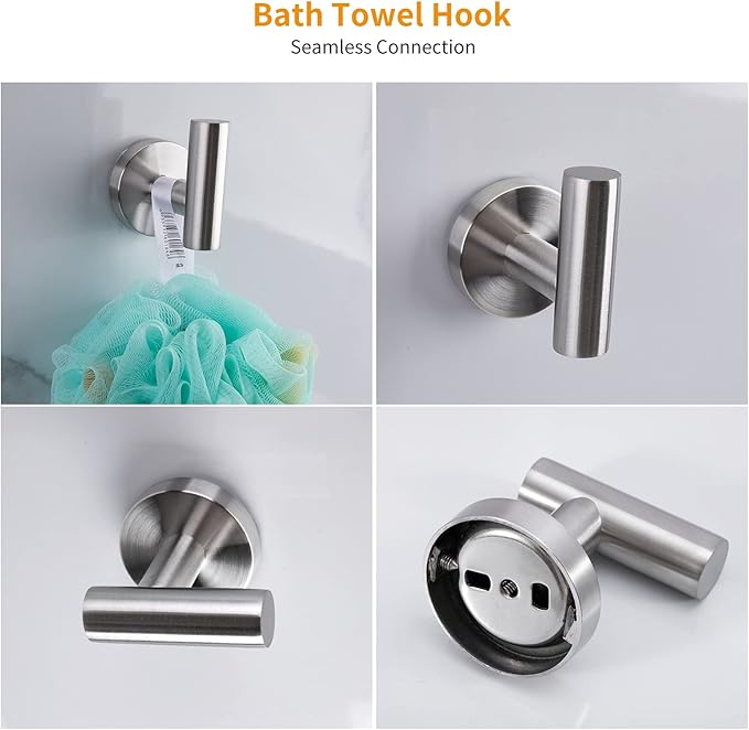Cilee 10 Piece Brushed Nickel Bathroom Accessories Set, 24inch Brushed Nickel Towel Bar Ring+Toilet Paper Holder+ Robe Towel Hook SUS304 Stainless Steel Bathroon Hardware Set