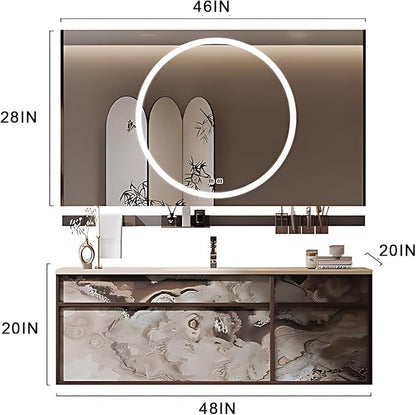 48IN Modern Bathroom Vanity with Sink - Bathroom Vanity with Drawer Organizer, LED Mirror Lights & Defogging Function | Wall - Mounted Vanity with Multifunctional Storage Rack