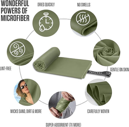 VENTURE 4TH Quick Dry Towel. Microfiber Travel Towel Ideal for Camping, Hiking, Backpacking, Gym. Lightweight & Fast Drying Travel Towels for Body. Compact & Easy to Pack - Army Green Large