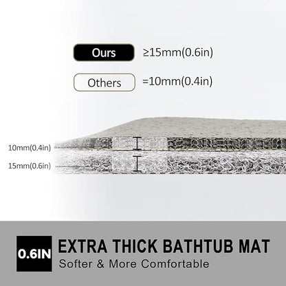 Nonslip Bathtub Mat, Anti Slip Bath Mat 0.6" Extra Thick, Quick Dry Bath Tub Anti Slip Shower Mat, Loofah Non-Slip Bath Mat for Tub Bathroom Pool Kitchen Entryway Home Hotel(Light Gray 16x39)
