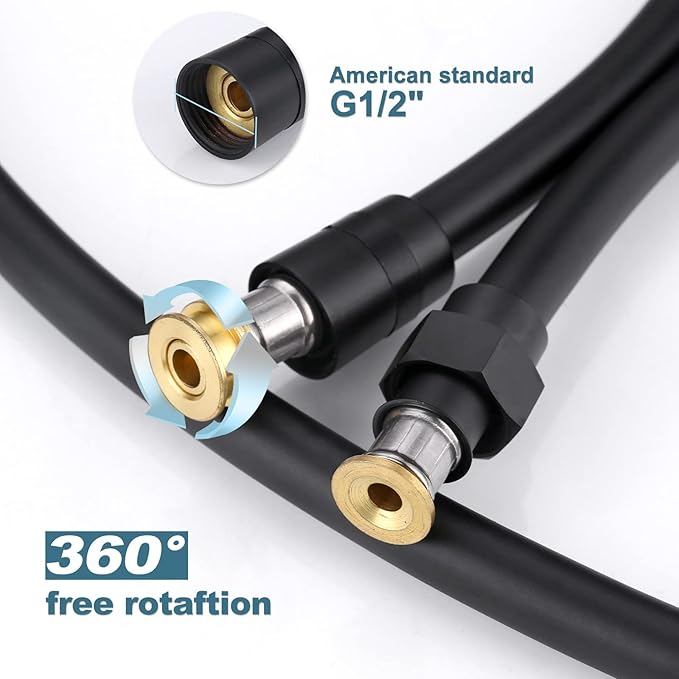 Aleasha Shower Hose, 79 Inches Extra Long Shower Head Hose Extension for Bathing Toilet Cleaning Dogs Bathroom Bathing Matte Black Handheld Shower Hose