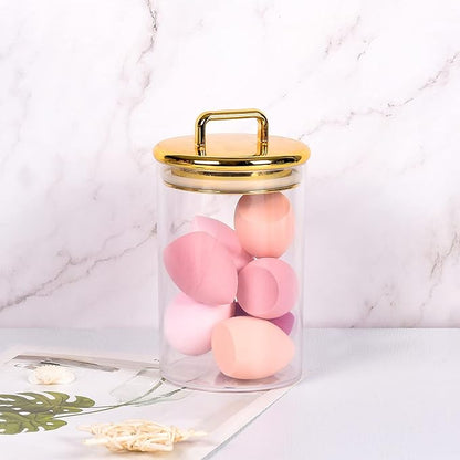 24 oz Medium Acrylic Storage Apothecary Jar with Gold Airtight Lid | Bathroom Vanity Organizer Containers | Ideal Decorative Canisters for Shells, Bath Salt, Grains, Cotton Ball, Flossers