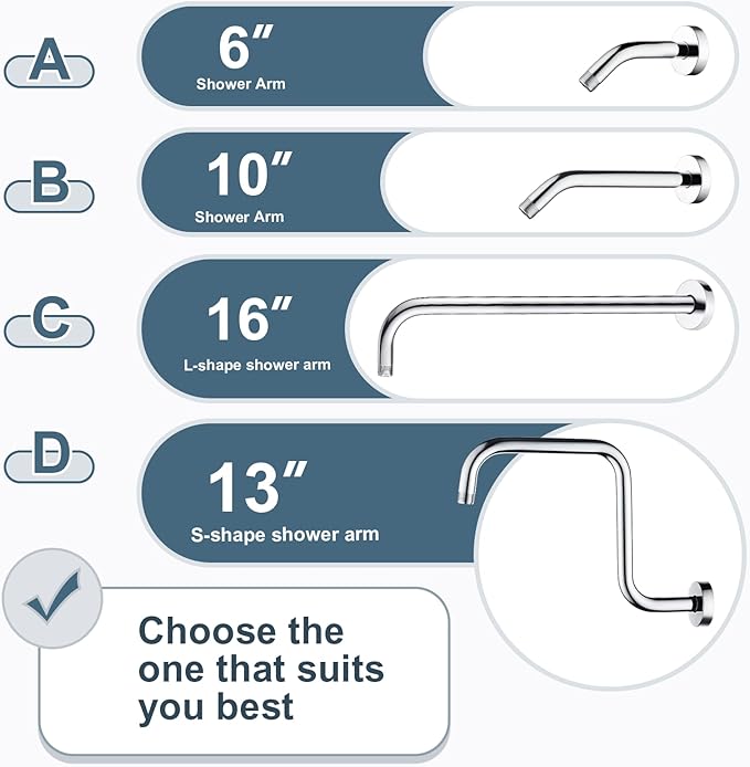 BRIGHT SHOWERS Shower Arm with Flange 10 Inches Solid Brass Shower Head Extension Arm, Wall Mounted Shower Pipe Arm for Rainfall Shower Head and Handheld Showerhead, Chrome