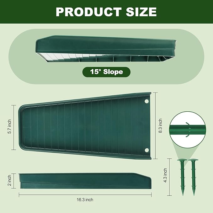 Gutter Downspout Splash Block,16.3"Drain Gutter Guard Diverter,Gutter Downspout Extensions for Water Drainage, Fixable Down Spout Drain Trays,Drainage to Protect House Foundations (4PC Green)