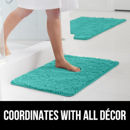 GORILLA GRIP Bathroom Rug Sets, Soft Chenille 2 Piece Area Rugs Set, Toilet Base Mat and 30x20 Carpet, Absorbent Microfiber Washable Mats Dry Quickly, Home Décor and Bath Room Accessories, Turquoise