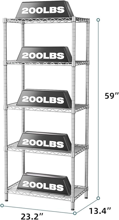 SINGAYE 5 Tier Storage Garage Shelving Units Heavy Duty Wire Shelves Pantry Metal for Pantry Closet Kitchen Laundry Bathroom Organizers Shelf Home Shorage Gray