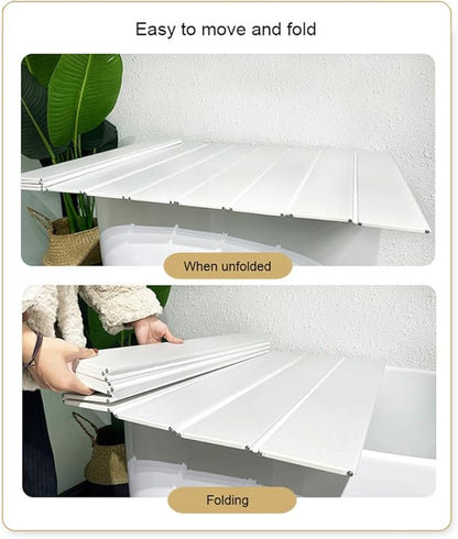Adjustable Foldable Dust-Proof Bathtub Cover White,Waterproof Shutter Bathtub Tray & Laptop Desk 2 in 1 Fits Most Tubs,Modern Bath Tub Racks for Home (Size:0.24in Thick,Color:0.7Mx1.38M(27.5"x54.3"))