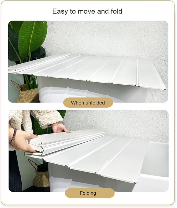 Adjustable Foldable Dust-Proof Bathtub Cover White,Waterproof Shutter Bathtub Tray & Laptop Desk 2 in 1 Fits Most Tubs,Modern Bath Tub Racks for Home (0.7Mx1.15M（2.3FTx3.77FT）, 0.24in Thick)