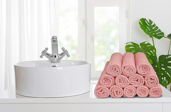 Softolle 100% Cotton Washcloths 24 Pack (12x12 Inches) Soft, Highly Absorbent Washcloth, Face Towels, Wash Cloths for Face, Ring Spun, Bulk Pack (Pink, 60 Pack)