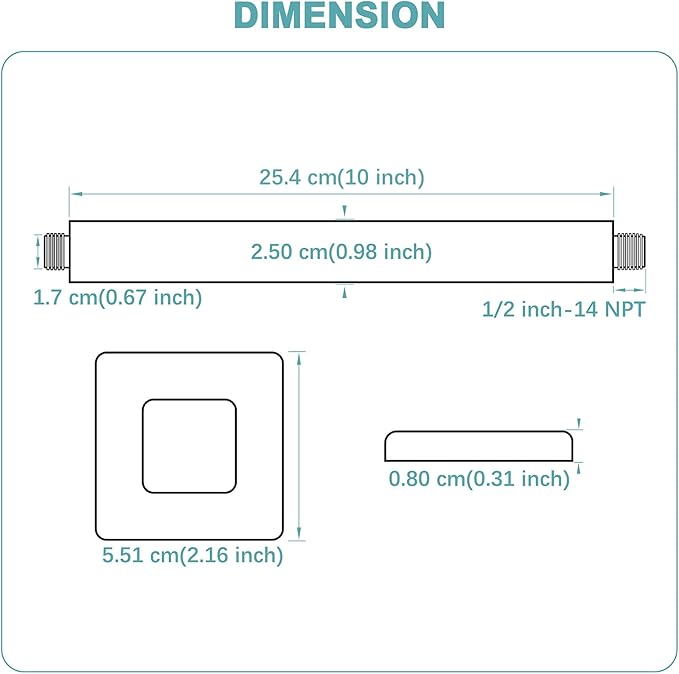 BESTILL 10 Inch Brushed Nickel Ceiling Mount Shower Arm and Flange, Square Rain Shower Arm