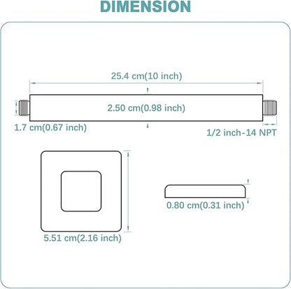 BESTILL 10 Inch Brushed Nickel Ceiling Mount Shower Arm and Flange, Square Rain Shower Arm