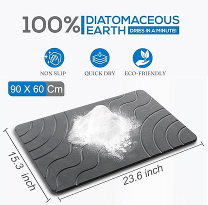 Stone Bath Mat – Quick Drying Diatomaceous Earth Bath Mat, Super Absorbent Bathroom Stone Mat, Non-Slip Shower Stone Mat, Modern Water Absorbing Bath Mat for Bathroom & Kitchen (23.6” x 15.3”, Gray)