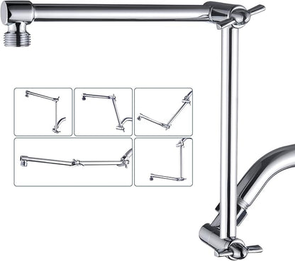BRIGHT SHOWERS Brass Shower Arm Extender for Rain and Handheld Shower Head, 14 Inch Universal Shower Head Extension Arm, Adjustable Height & Angle, Chrome