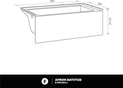 Fine Fixtures Acrylic, Fiberglass Alcove Soaking Bathtub with Integral Apron Front in Glossy White - Left Hand Drain, 60" x 30"