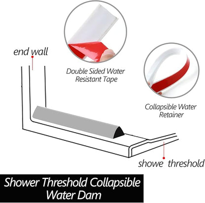 Raycity Collapsible Shower Threshold Water Dam Barrier,Shower Door and Kitchen Water Strip Dam Shower Guard for Dry And Wet Separation Caulk Seal Strip Edge Trim(67Inches/White)
