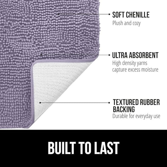 GORILLA GRIP Bath Rug Mat 36x24 Thick Soft Absorbent Chenille, Quick Dry Microfiber Mats, Rubber Backing Washable Shower Floor Rugs, Bathmat Runner Bathroom Home Decor Accessories Light Purple