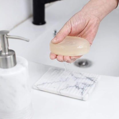 White Marble Soap Dish Holder Jewelry Ring Tray Sink Dish Sponge Holder for Bathroom Shower, and Kitchen