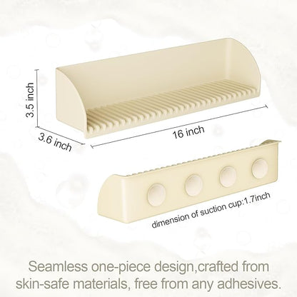 Roslim Splash Guard for Bathtub & Sink - Silicone Kids Bath Splash Guard Shelf, Bath Toy Tray Holder, Tub Water Splash Guard with 4 Suction Cups, Bathroom Accessories for Baby Bath, 1Pack, Beige