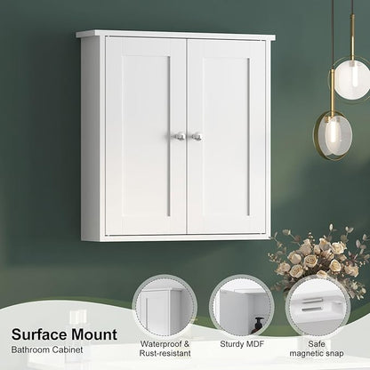 22x23 Bathroom Wall Cabinet,Medicine Cabinet for Bathroom Cabinet Wall Mounted,Over The Toilet Storage Cabinet with 2 Door,Surface Mount Medicine Cabinet for Laundry Room/Restroom,White