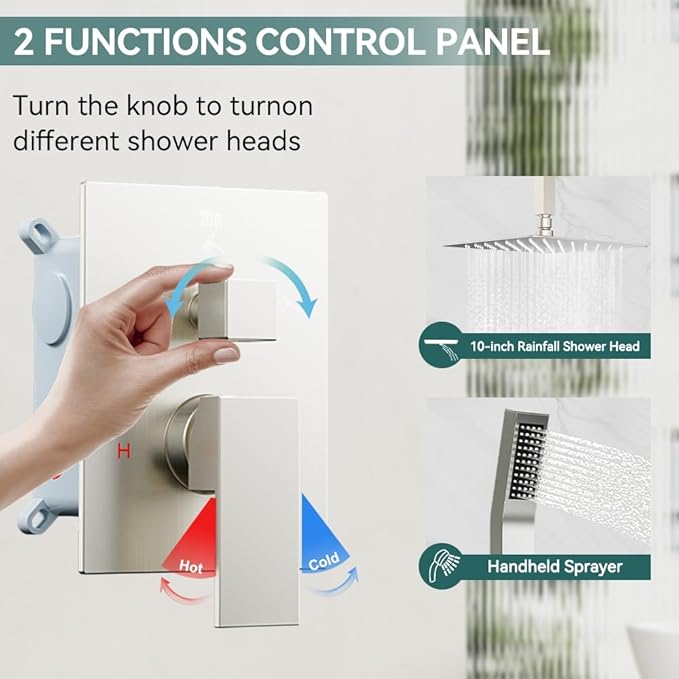 Shower Faucet Set Brushed Nickel Shower System, Starbath 10 Inch Rain Shower Head and Handheld Spray Shower Set Complete Ceiling Mounted,2 Way Pressure Balance Shower Valve and Trim Kit Included