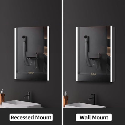 Medicine Cabinet with LED Lights and Mirror, 24 x 36 Inch Surface or Recessed Mounted Bathroom Cabinets with Door, Defogger, Memory Function, 3-Color Mode, Outlet&USB, Dimmer, Storage Shelf