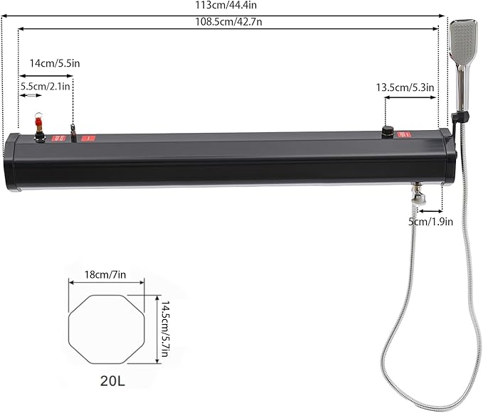 Portable Water Tank for Camping, 5.28 Gallon Roof Rack Mount Road Shower Water Tank w/Storage Bag and 5.58ft Hose, Outdoor Activities Water Supply for SUVs Sedans RVs Trucks