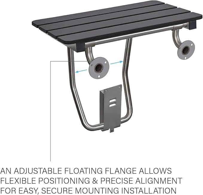 28-inch x 15-inch ADA Folding Wall Mount Bathroom Shower Seat Bench, Black Slatted Phenolic Seat