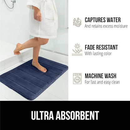 GORILLA GRIP Memory Foam Bath Mat, Soft Absorbent US Designed Bathroom Rug, Gripping Dots Machine Washable Bathmat, Cushioned Floor Mats, Shower Sink Rugs Room Décor Accessories, 60x24 Navy Blue