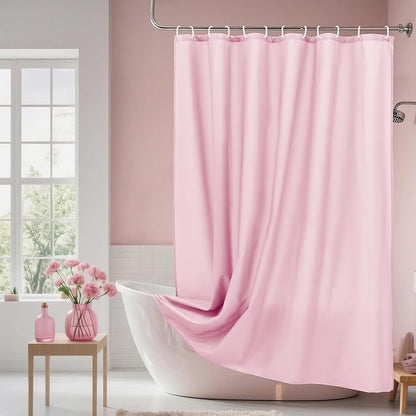AooHome Extra Long Shower Liner, Polyester Solid Color Shower Curtain with Hooks, Weighted Hem, Water Repellent, 72x84 inch, Pink