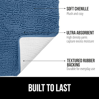 GORILLA GRIP Bathroom Rug Sets, Soft Chenille 2 Piece Area Rugs Set, Toilet Base Mat and 30x20 Carpet, Absorbent Microfiber Washable Mats Dry Quickly, Home Décor and Bath Room Accessories, Blue