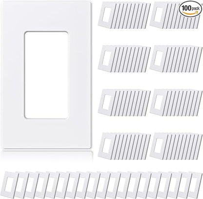 ELEGRP Matte White 1-Gang Screwless Decorative Wall Plates, Standard Size Unbreakable Thermoplastic Faceplate Cover for Decorator Receptacle Outlet Switch, UL Listed (100 Pack)