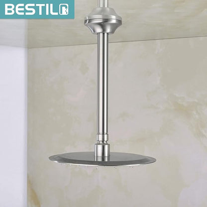 BESTILL 8 Inch Ceiling Mount Rain Shower Head Arm and Flange, Brushed Nickel