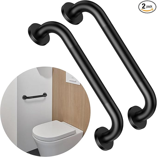 12 Inch Anti Slip Bathroom Grab Bar, 2 Pack Munzong Oil Rubbed Black Shower Grab Bar for Bathtubs, Knurled Handicap Balance Bar,Safety Hand Rail Support Elderly Senior