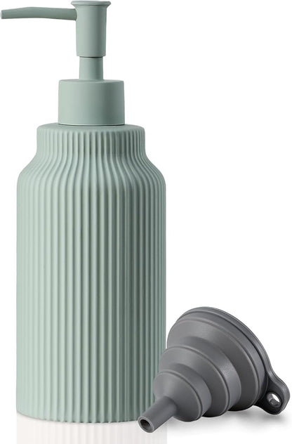 Modern Ceramic Soap Dispenser for Bathroom，14oz Ceramic Soft Touch Hand Lotion Dispenser with Pump，Liquid soap Dispenser for Kitchen Rubber Paint (Green)