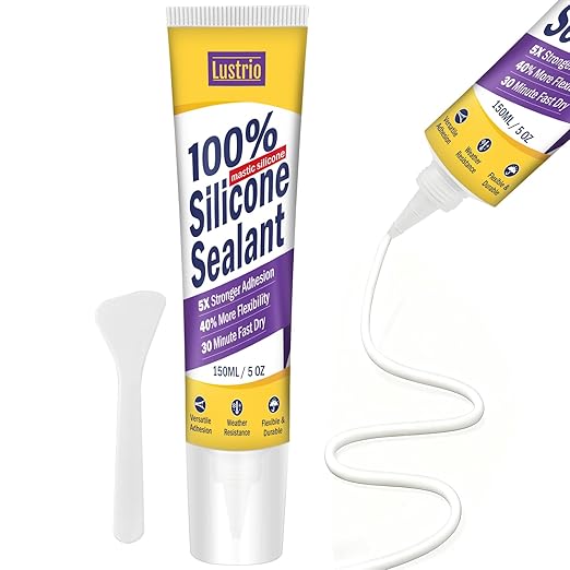 High-Strength Silicone Sealant & Adhesive - 100% Waterproof, Flexible Caulk for Kitchen, Bathroom, Shower, Window, Auto - Creates Durable, Shrink & Crack Resistant Seal 5 Oz. Tube. (White)